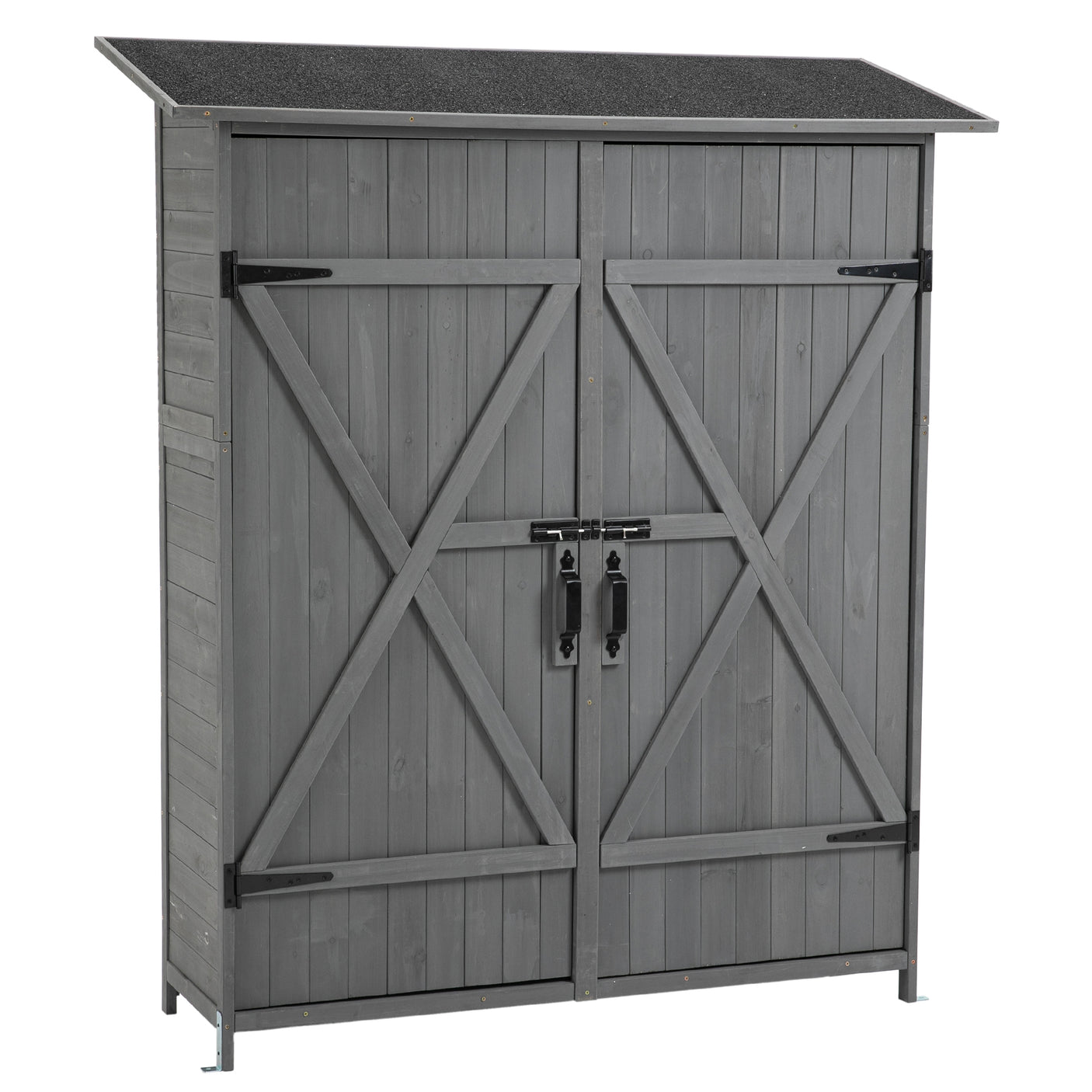 56”L x 19.5”W x 64”H Outdoor Storage Shed with Lockable Door, Wooden Tool Storage Shed w/Detachable Shelves & Pitch Roof,Gray