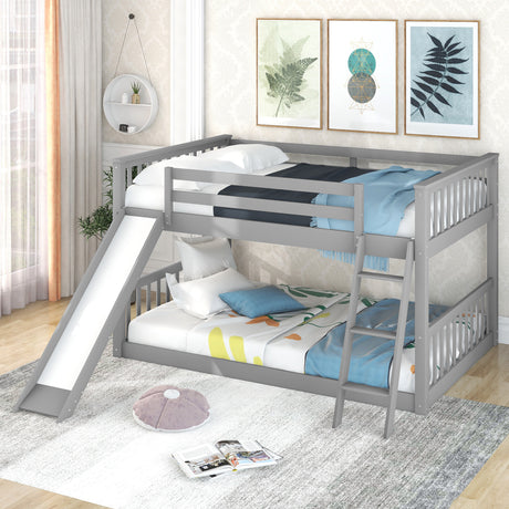 Full over Full Bunk Bed with Convertible Slide and Ladder, Gray - Home Elegance USA