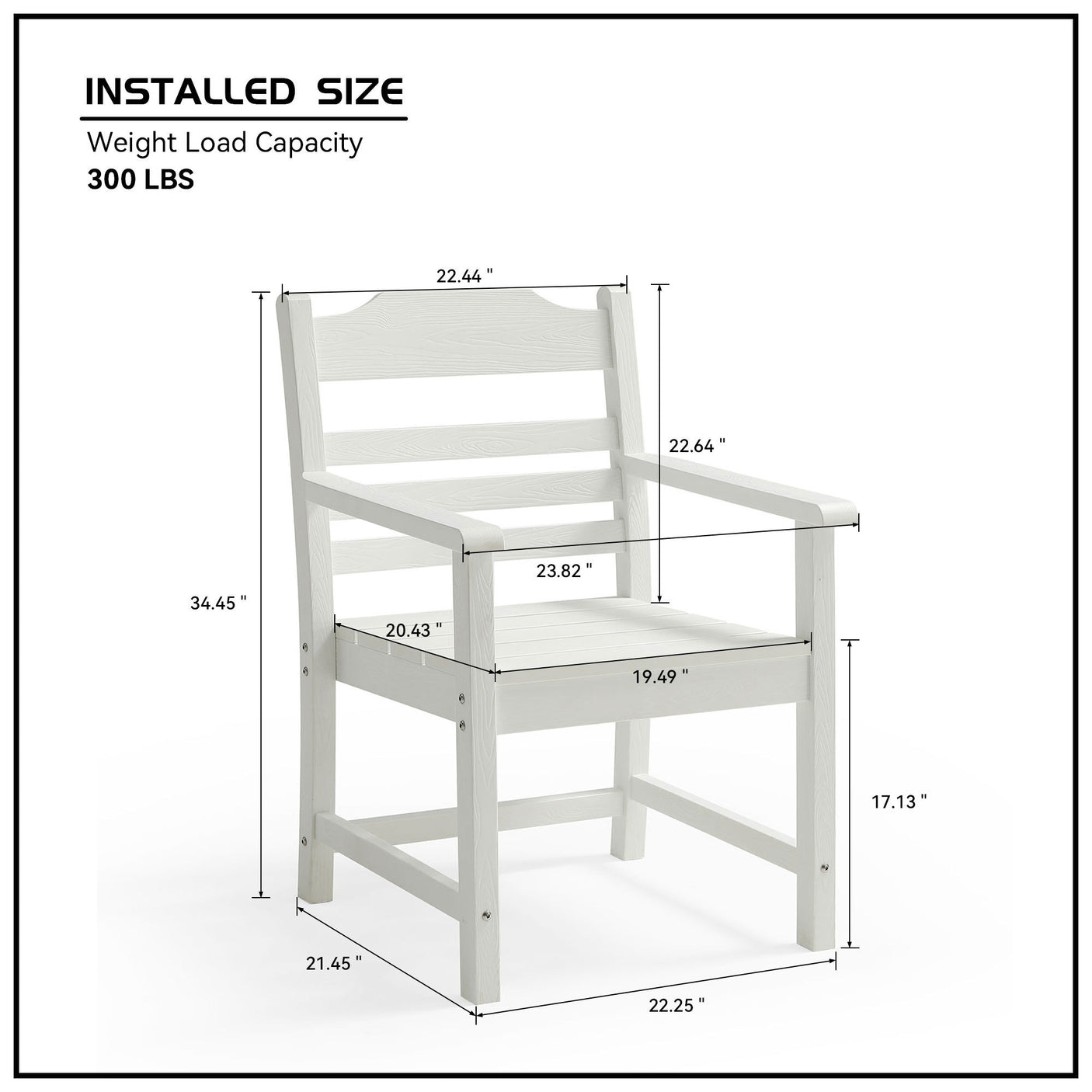 Patio Dining Chair with Armset Set of 2, Pure White with Imitation Wood Grain Wexture,HIPS Material