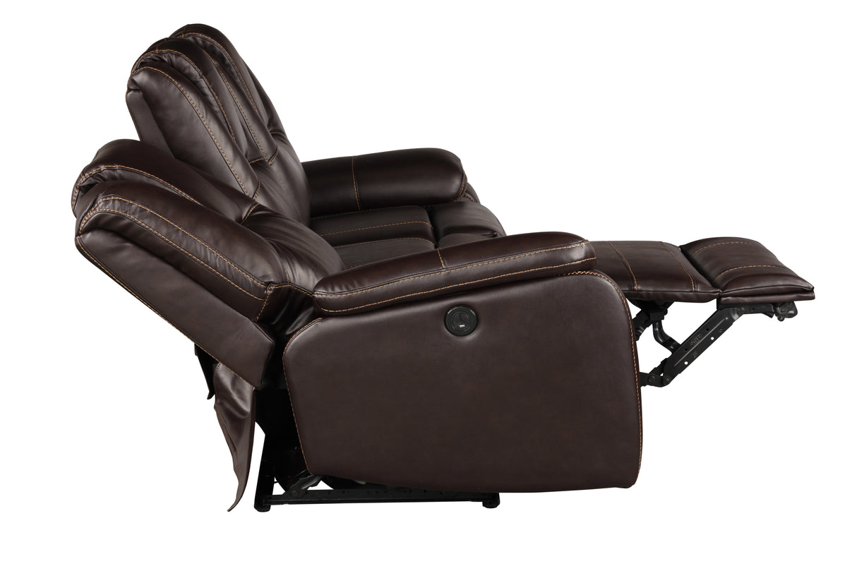 Hong Kong Power Reclining Loveseat made with Faux Leather in Brown Home Elegance USA