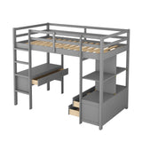 Twin  Size Loft Bed with Built-in Desk with Two Drawers, and Storage Shelves and Drawers,Gray - Home Elegance USA