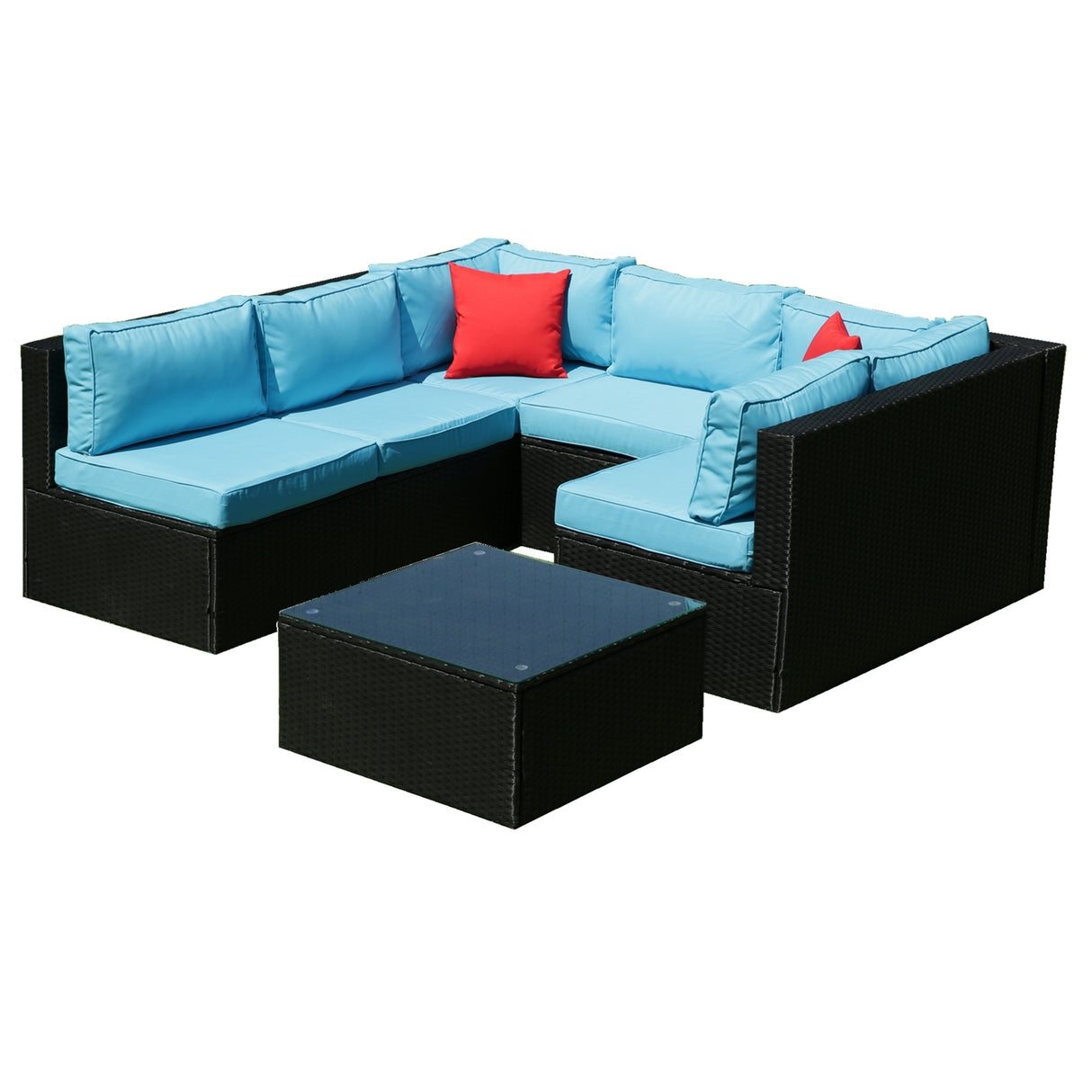 5 Pieces PE Rattan sectional Outdoor Furniture Cushioned U Sofa set with 2 Pillow - W329S00014 - image - 16