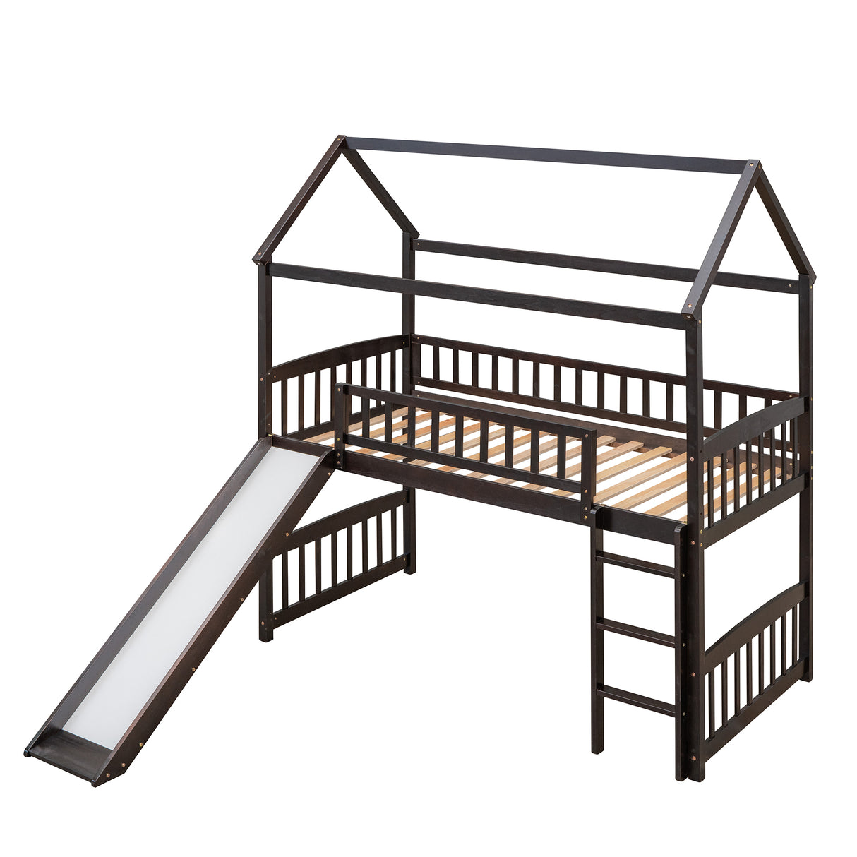 Twin Loft Bed with Slide, House Bed with Slide,Espresso(OLD SKU :LT000212AAP) - Home Elegance USA