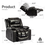 36.6" Wide Velvet Manual Swivel Rocker Heating Massage Recliner Chair with Cupholders Home Elegance USA