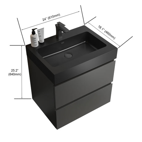 Alice 24" Gray Bathroom Vanity with Sink, Large Storage Wall Mounted Floating Bathroom Vanity for Modern Bathroom, One - Piece Black Sink Basin without Drain and Faucet - W1865S00025 - Home Elegance USA - 5