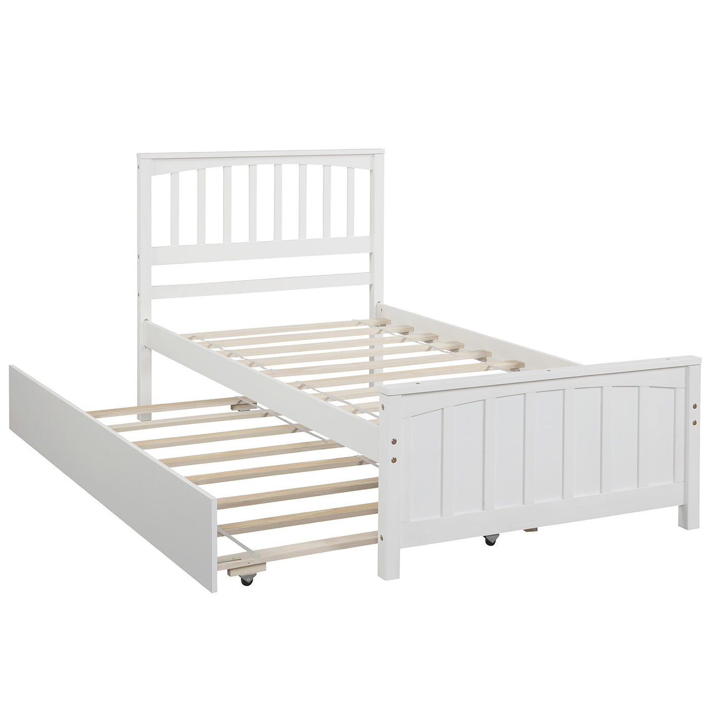 Twin size Platform Bed with Trundle, White - Home Elegance USA