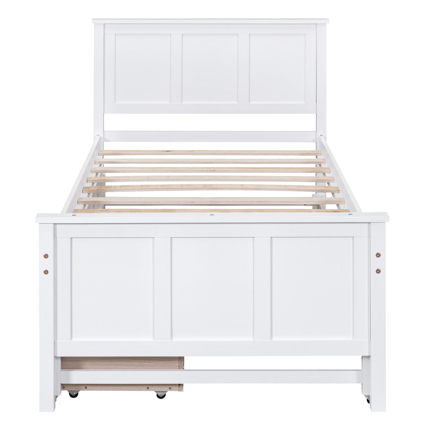 Twin Size Platform Bed with Trundle and Drawers, White - Home Elegance USA