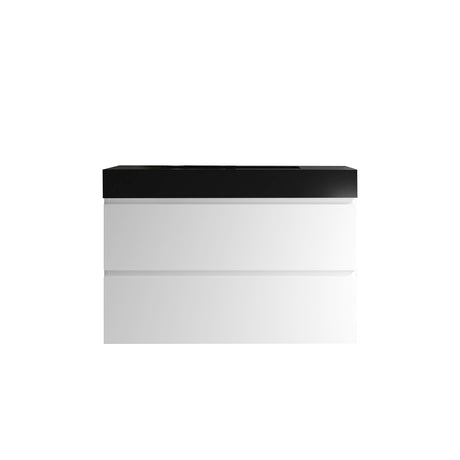 Alice 36" White Bathroom Vanity with Sink, Large Storage Wall Mounted Floating Bathroom Vanity for Modern Bathroom, One - Piece Black Sink Basin without Drain and Faucet | Home Elegance USA