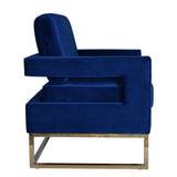 Modrest Edna Modern Blue Velvet & Gold Accent Chair - Home Elegance USA