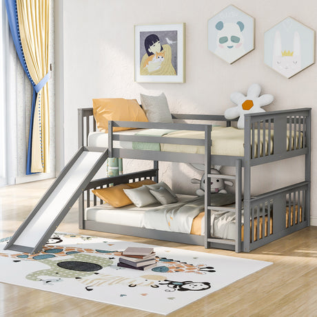 Full Over Full Bunk Bed with Ladder with Slide, Gray (Old SKU :LP000208AAE) - Home Elegance USA