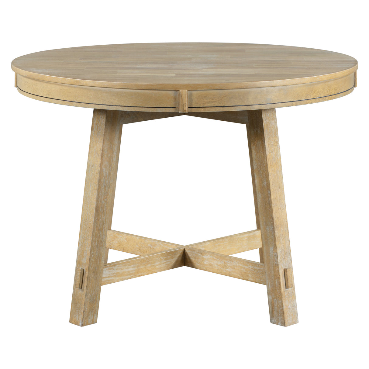 TREXM Farmhouse Round Extendable Dining Table with 16" Leaf Wood Kitchen Table (Natural Wood Wash) - Home Elegance USA