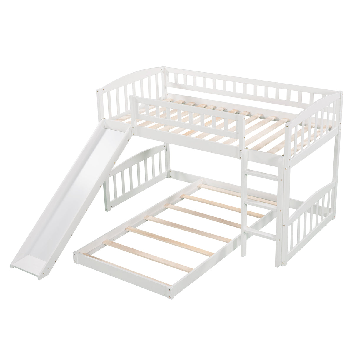 Twin Over Twin Bunk Bed with Slide and Ladder, White(OLD SKU :LP000514AAK) - Home Elegance USA