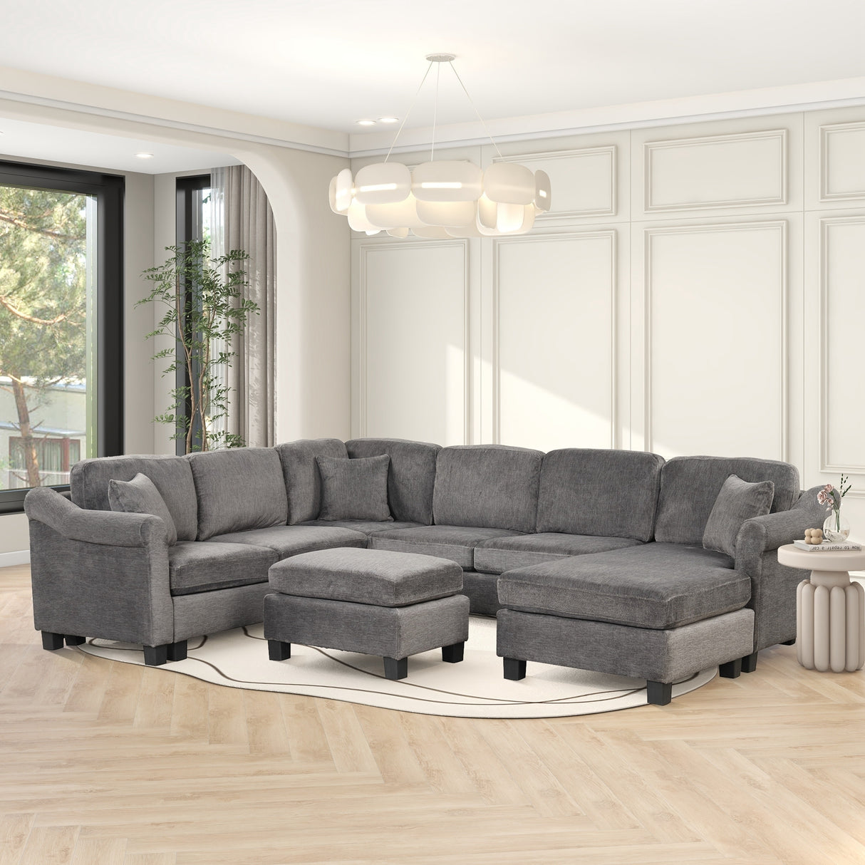 122.1" *91.3" 4pcs Sectional Sofa with Ottoman with Right Side Chaise velvet fabric Dark Gray - SG000810AAE - image - 13