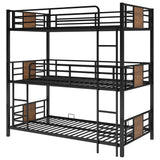 Twin Size Triple Metal Bunk Bed, with Wood Decoration Headboard and Footboard, Brown - Home Elegance USA