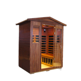 Outdoor Sauna for 4 Person,applicable indoors and outdoors. Far Infrared Sauna 8 Low EMF Heaters, Wooden Sauna Room 2050 Watt, mahogany wood, Chromotherapy, Bluetooth Speaker, LCD, LED.