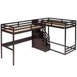 L-Shaped Twin Size Bunk Bed and Loft Bed with Built-in Middle Staircase and Desk,Espresso - Home Elegance USA