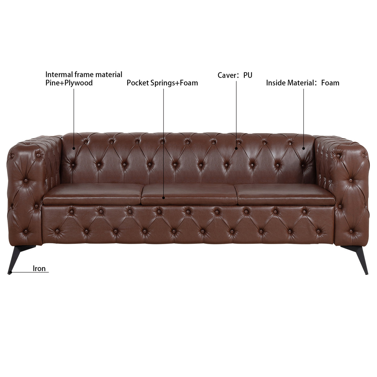 84.06Inch Width Traditional Square Arm removable cushion 3 seater Sofa - W68041370 - image - 12