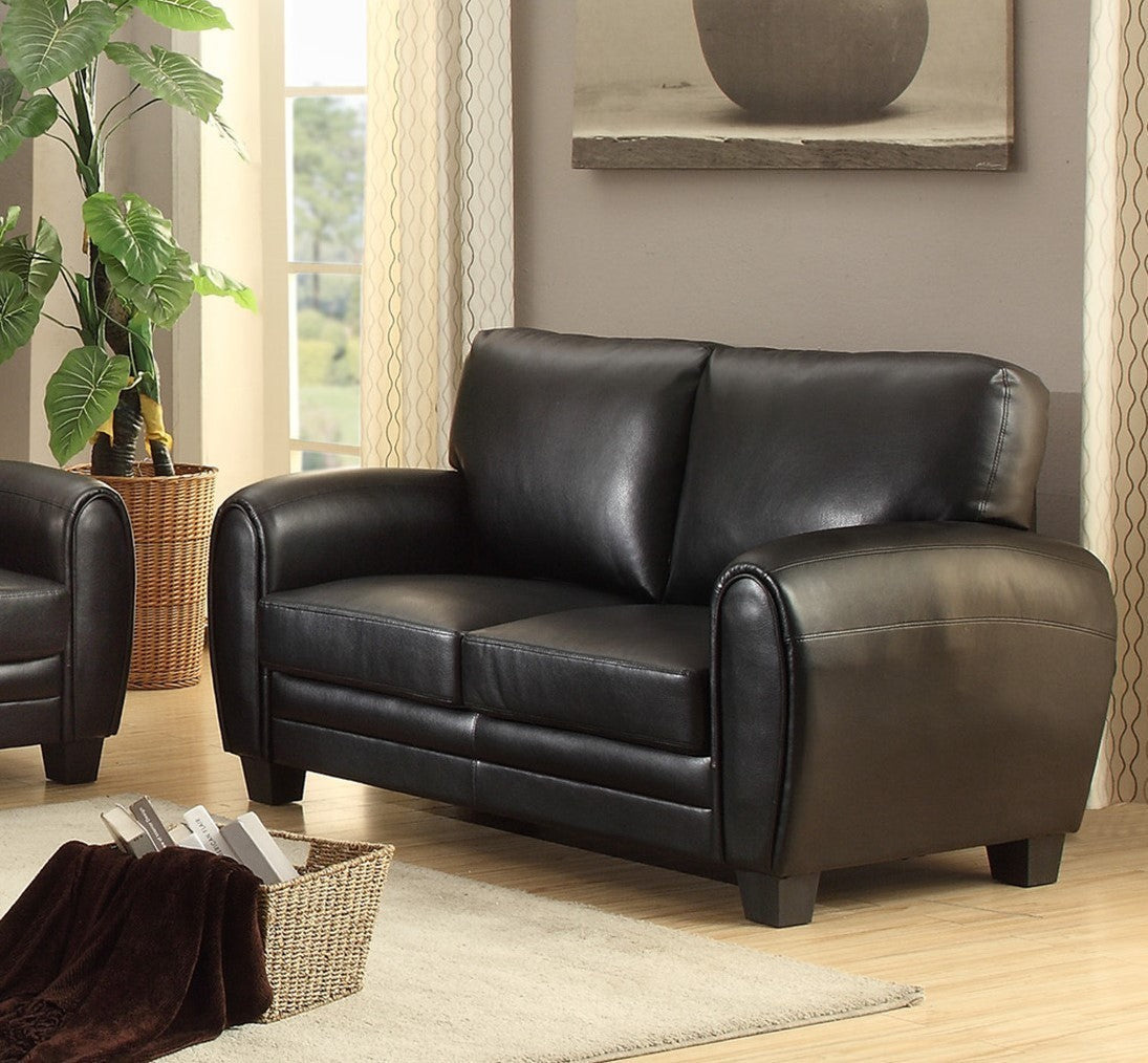 Modern Living Room Furniture 1pc Loveseat Black Faux Leather Covering Retro Styling Furniture Home Elegance USA