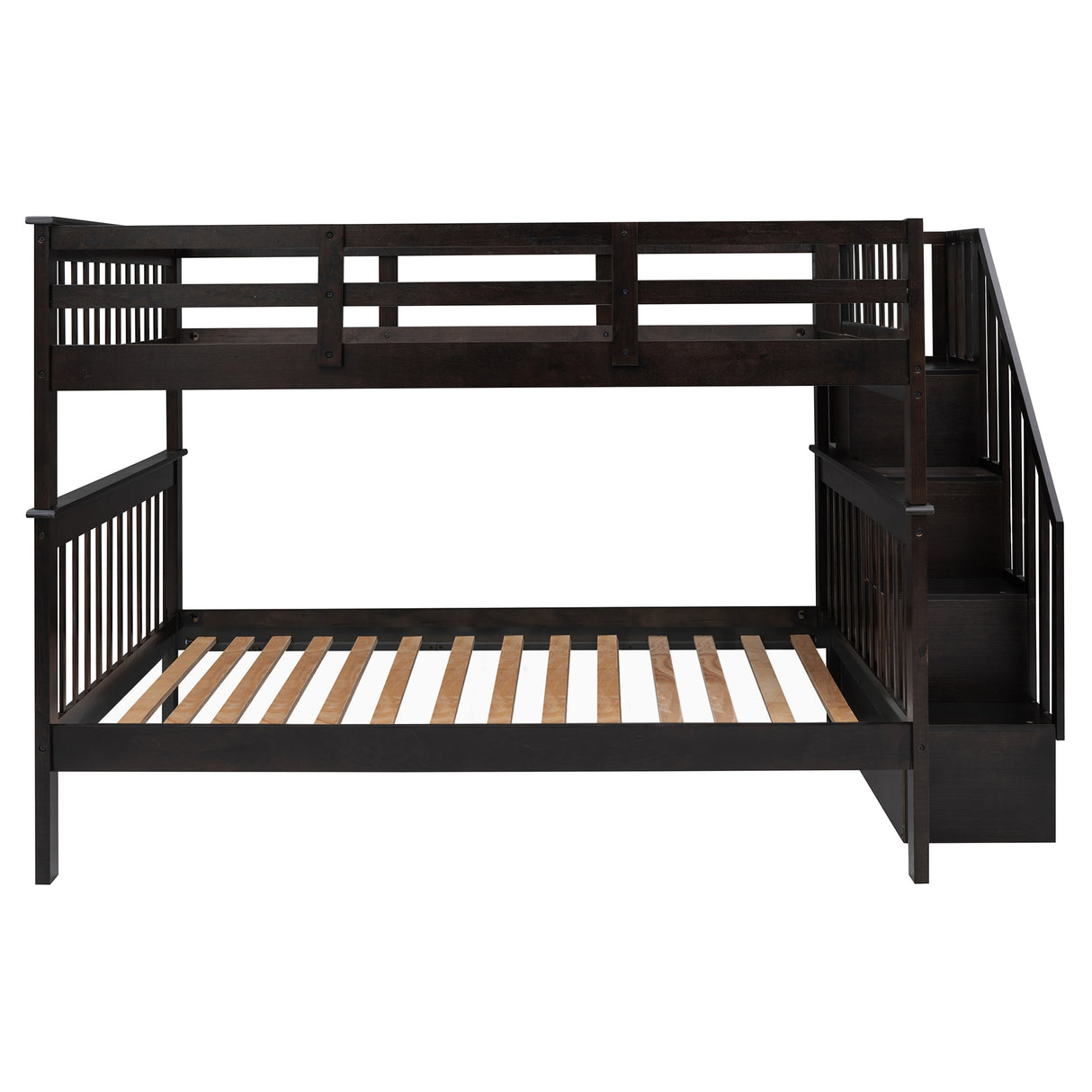 Stairway Full-Over-Full Bunk Bed with Storage and Guard Rail for Bedroom, Dorm, Espresso (OLD SKU:LP000110AAP) - Home Elegance USA