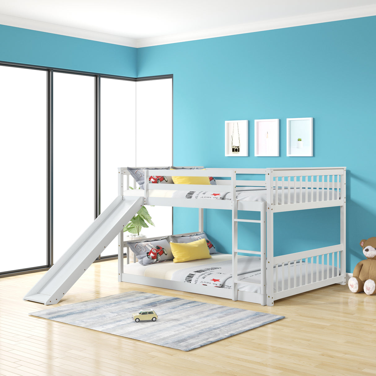 Full over Full bunkbed with Slied for white color - Home Elegance USA