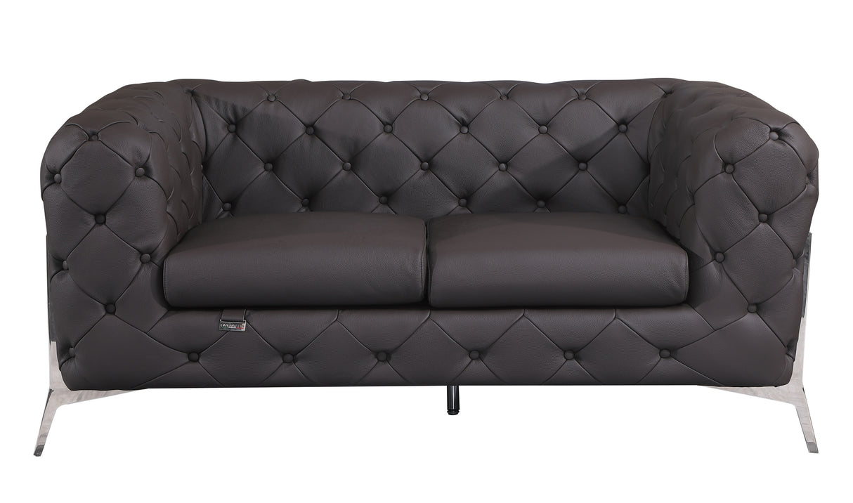 Global United Transitional Top Grain 100% Italian Leather Upholstered Loveseat Home Elegance USA