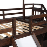 Full over Twin & Twin Bunk Bed,with Slide and Storage Staircase,Built-in Drawer and Shelf,Espresso - Home Elegance USA