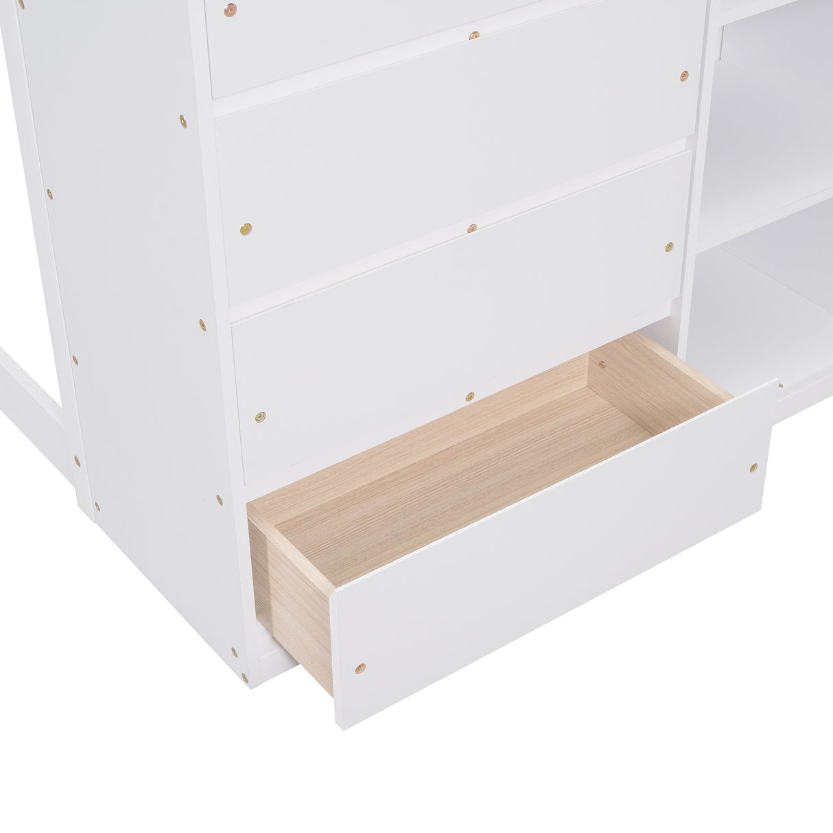 Twin over Twin Bunk Bed with 4 Drawers and 3 Shelves-White（OLD SKU: LP000067AAK） - Home Elegance USA