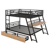 Full Size Metal Bunk Bed with Built-in Desk, Light and 2 Drawers, Black(Expected Arrival Time: 9.18)