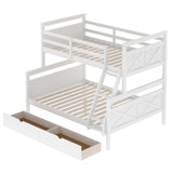 Twin over Full Bunk Bed with Ladder, Two Storage Drawers, Safety Guardrail, White - Home Elegance USA