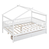 Full Size Wooden House Bed with Two Drawers, White - Home Elegance USA