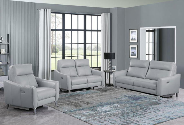 Derek - 3 Piece Power Reclining Living Room Sets - Pearl Silver - Home Elegance USA