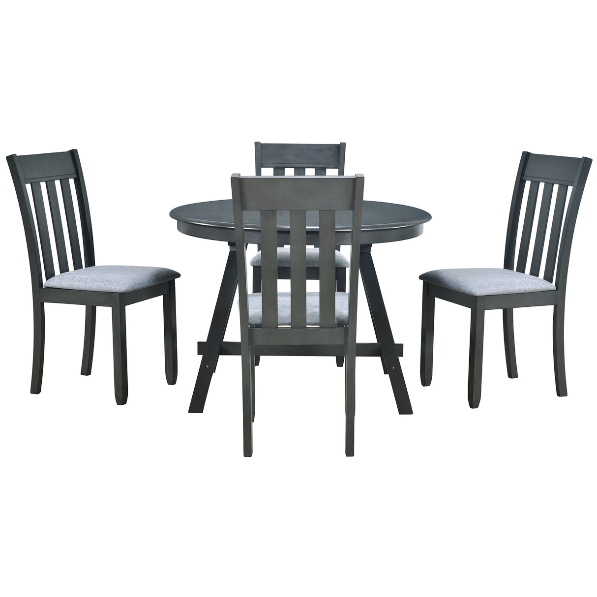 TREXM 5-Piece Wood Dining Table Set Round Extendable Dining Table with 4 Dining Chairs, Dining Room Table Set for 4 person for Dining Room (Gray) - Home Elegance USA