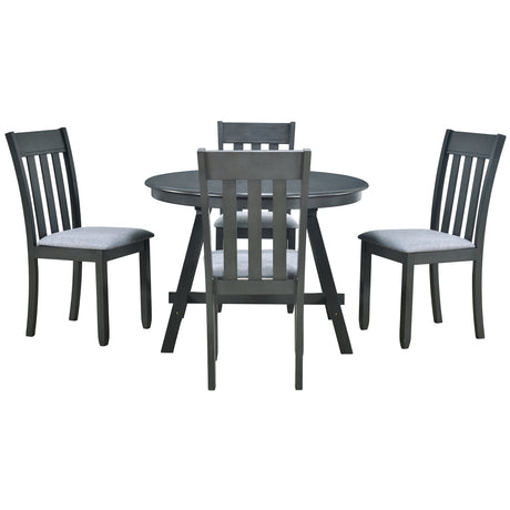 TREXM 5-Piece Wood Dining Table Set Round Extendable Dining Table with 4 Dining Chairs, Dining Room Table Set for 4 person for Dining Room