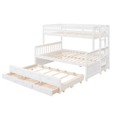 Twin-Over-Full Bunk Bed with Twin size Trundle , Separable Bunk Bed with Drawers for Bedroom - White - Home Elegance USA