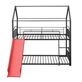 Twin Over Twin Metal Bunk Bed With Slide,Kids House Bed Black+Red - Home Elegance USA