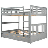 Full-Over-Full Bunk Bed with Ladders and Two Storage Drawers (Gray) - Home Elegance USA