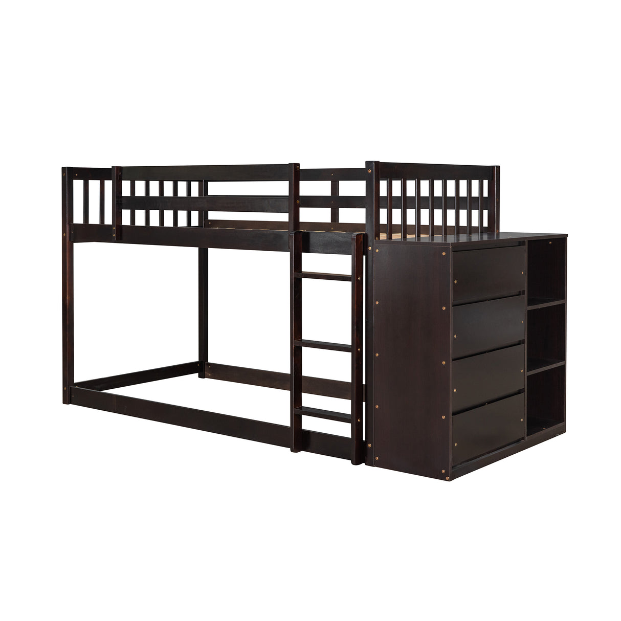 Twin over Twin Bunk Bed with 4 Drawers and 3 Shelves-Espresso（OLD SKU: LP000067AAP） - Home Elegance USA