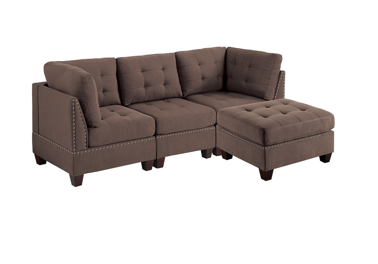 Living Room Furniture Tufted Corner Wedge Black Coffee Linen Like Fabric 1pc Cushion Nail heads Wedge Sofa Wooden Legs - Home Elegance USA