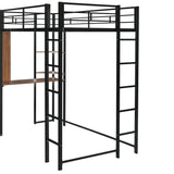 Twin Metal Loft Bed with 2 Shelves and one Desk ,BLACK(Old SKU: MF281206AAB)