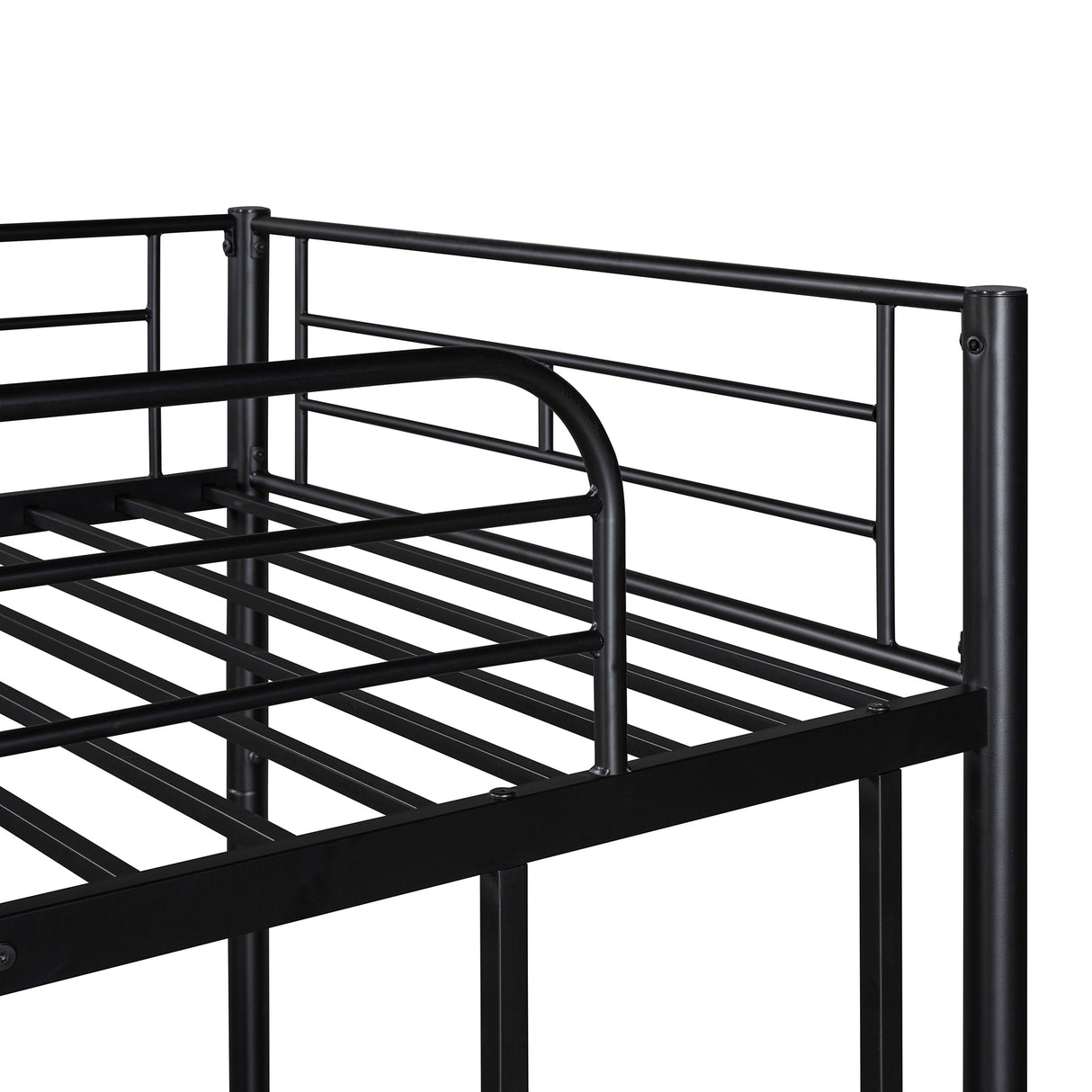 Twin-Over-Twin Metal Bunk Bed With Trundle,Can be Divided into two beds,No Box Spring needed ,Black ( old sku: MF194806AAB ) - Home Elegance USA