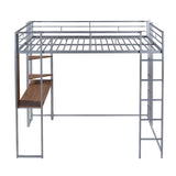 Full Size Metal Loft Bed with 2 Shelves and one Desk ,Silver (Old SKU: LP000191AAN )