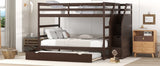 Full-over-Full Bunk Bed with Twin Size Trundle and 3 Storage Stairs,Espresso - Home Elegance USA