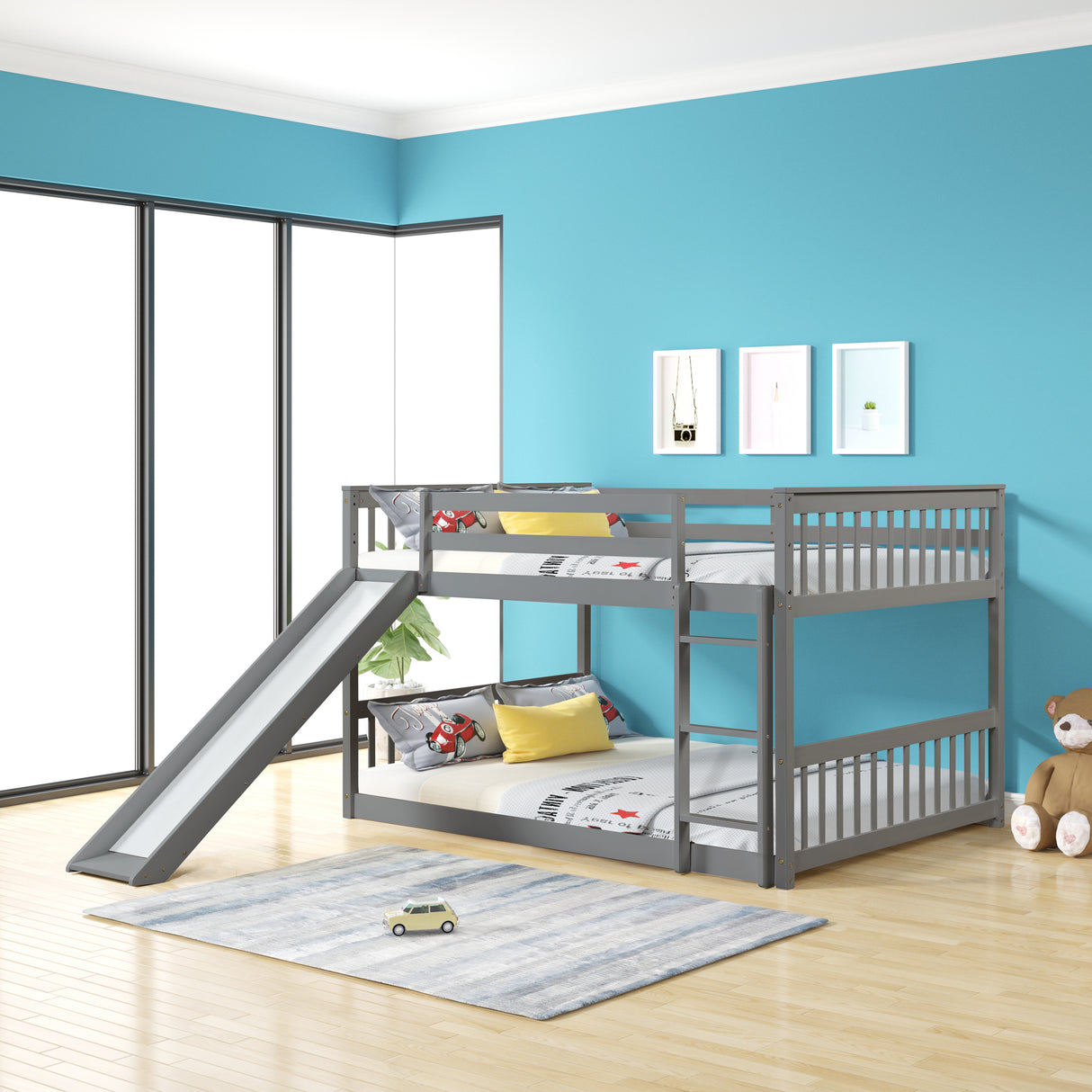 Full over Full  bunk bed with Slide - Home Elegance USA