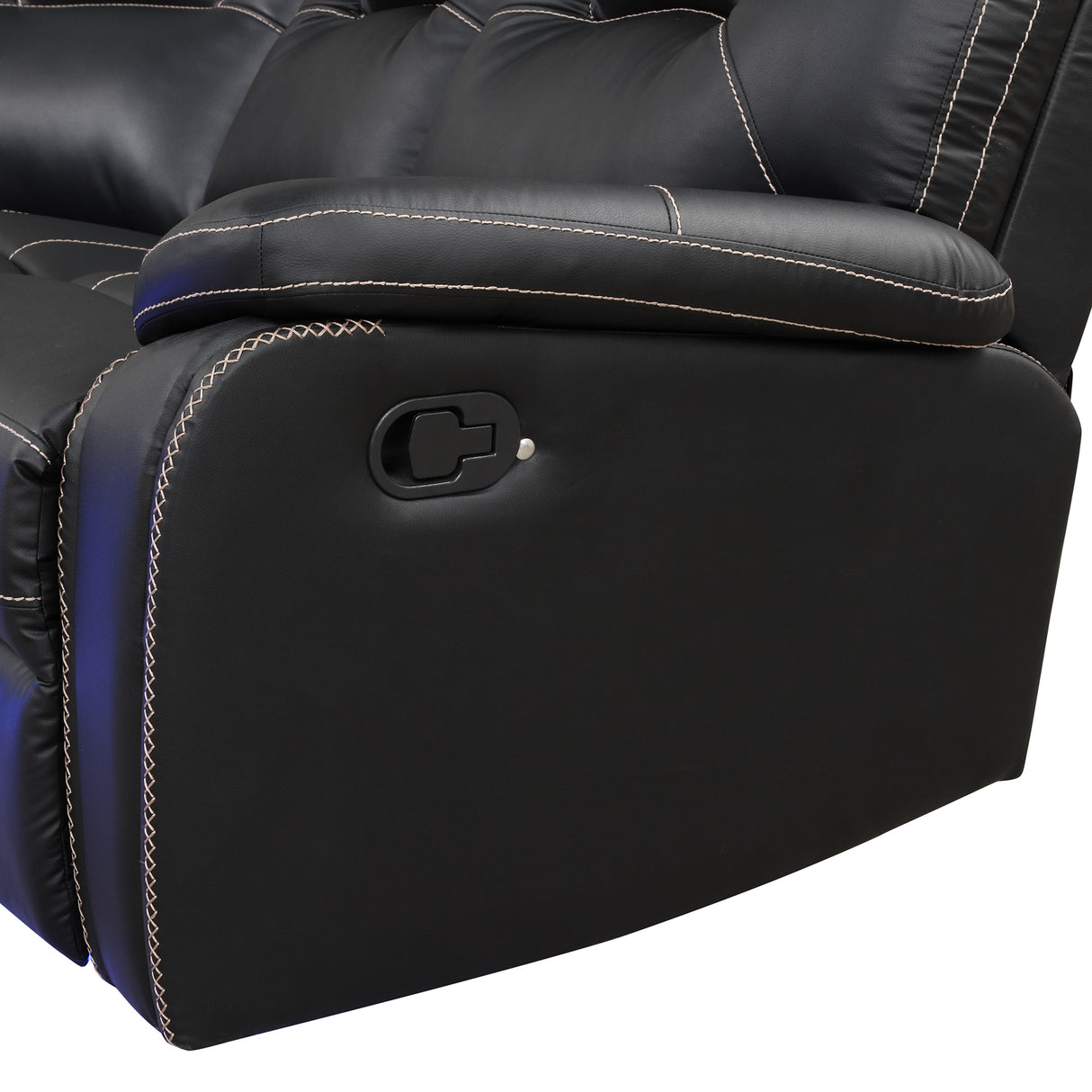 Modern Faux Leather Manual Reclining with Center Console with LED Light Strip,Living Room Furniture Set,PU Symmetrical Couch with 2 Cup Holders and Storage for Living room,Black - Home Elegance USA