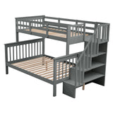 Stairway Twin-Over-Full Bunk Bed with Storage and Guard Rail for Bedroom, Gray color(OLD SKU :LP000019AAE) - Home Elegance USA