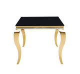 LUXRY DINING TABLE  COFFE TABLE BLACK GLASS GOLD METAL LEGS 15090 - Home Elegance USA