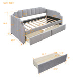 Twin Size Upholstered daybed with Drawers, Wood Slat Support, Gray Home Elegance USA