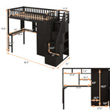 Twin size Loft Bed with Bookshelf,Drawers,Desk,and Wardrobe-Espresso - Home Elegance USA