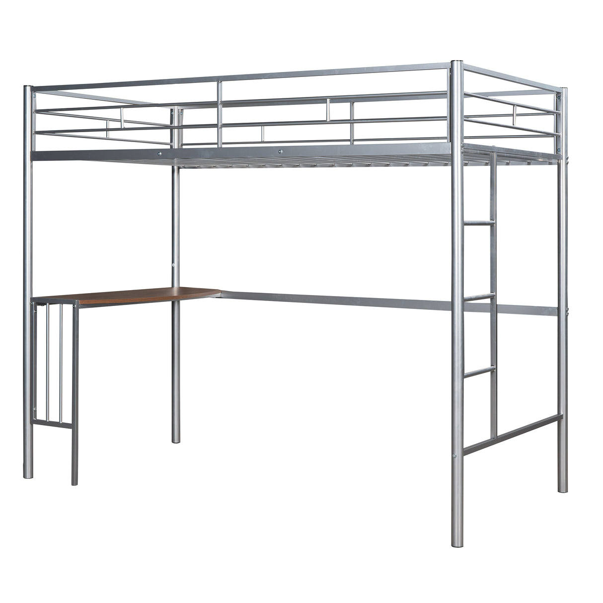 Twin Over Full Metal Bunk Bed with Desk, Ladder and Quality Slats for Bedroom, Metallic Silver（OLD SKU :LP000092AAN） - Home Elegance USA