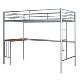 Twin Over Full Metal Bunk Bed with Desk, Ladder and Quality Slats for Bedroom, Metallic Silver（OLD SKU :LP000092AAN） - Home Elegance USA